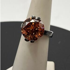 Vintage Designer Signed 925
Sterling Silver Cognac Stone Statement Ring US 6‎